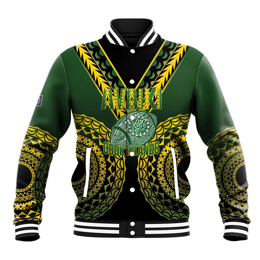 Custom Avaiki Cook Islands Rugby Baseball Jacket Kuki Airani Tatau Black - Aussie Hoodie
