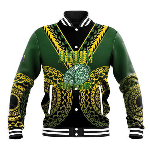 Custom Avaiki Cook Islands Rugby Baseball Jacket Kuki Airani Tatau Black - Aussie Hoodie