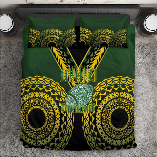 Avaiki Cook Islands Rugby Bedding Set Kuki Airani Tatau Black - Aussie Hoodie