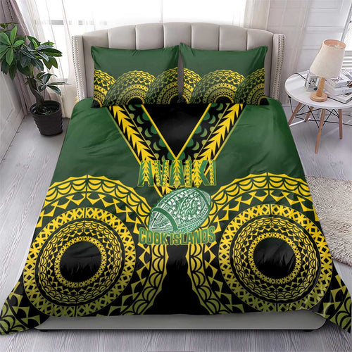Avaiki Cook Islands Rugby Bedding Set Kuki Airani Tatau Black - Aussie Hoodie