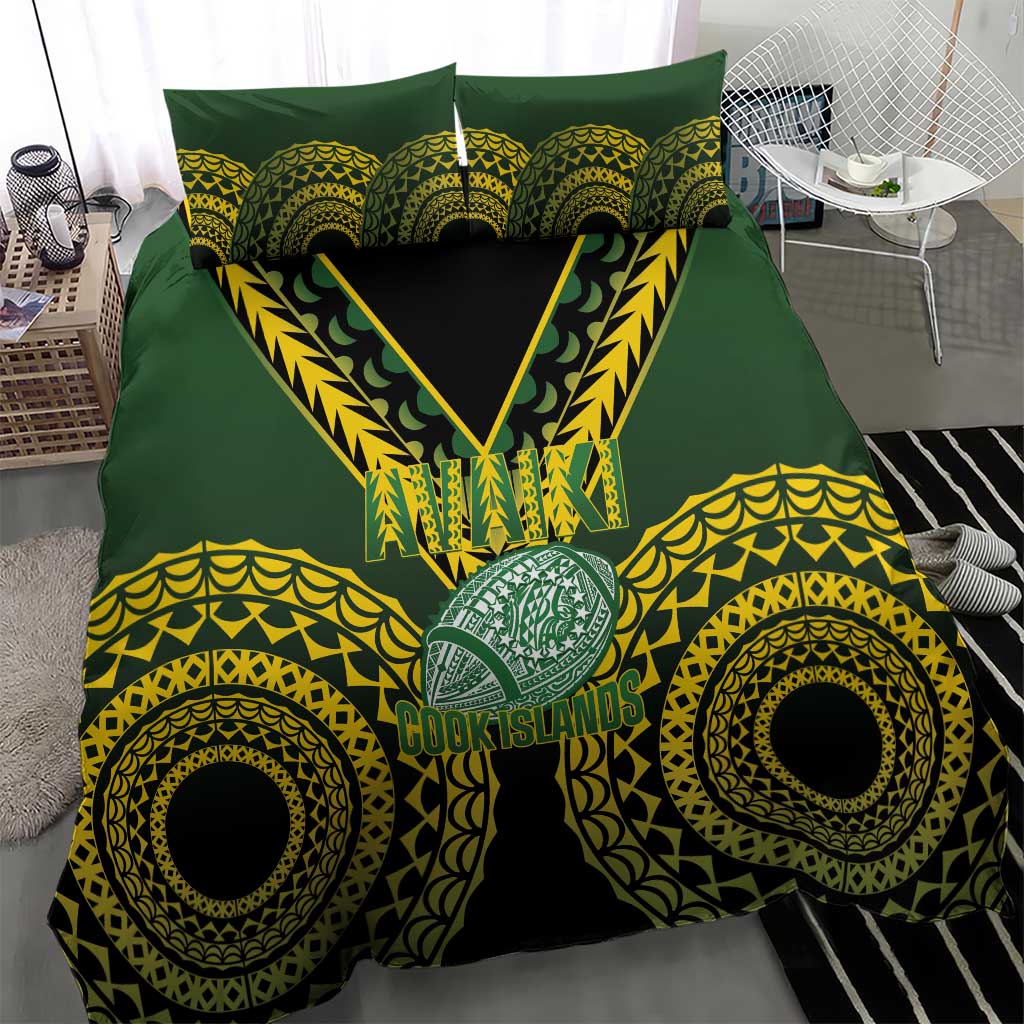 Avaiki Cook Islands Rugby Bedding Set Kuki Airani Tatau Black - Aussie Hoodie