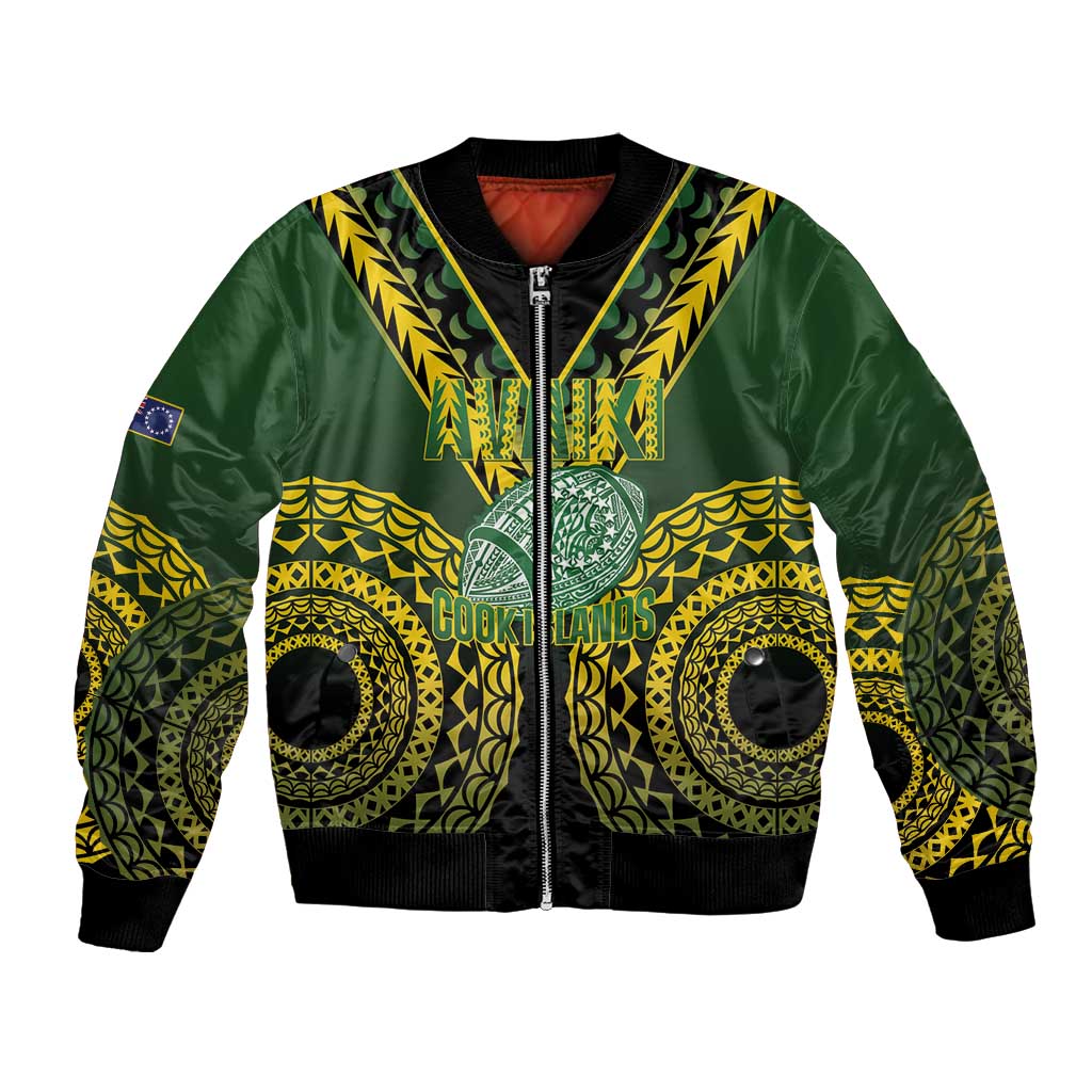 Custom Avaiki Cook Islands Rugby Bomber Jacket Kuki Airani Tatau Black - Aussie Hoodie