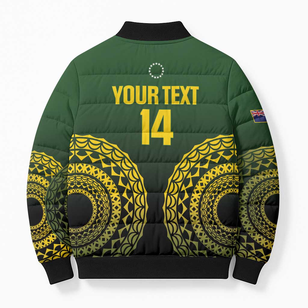 Custom Avaiki Cook Islands Rugby Bomber Puffer Jacket Kuki Airani Tatau Black - Aussie Hoodie