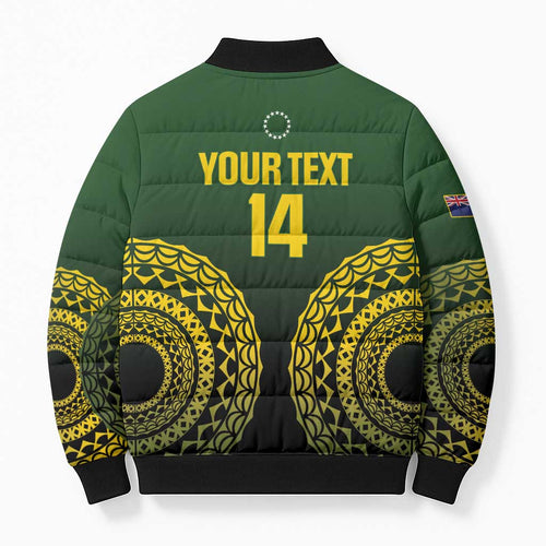 Custom Avaiki Cook Islands Rugby Bomber Puffer Jacket Kuki Airani Tatau Black - Aussie Hoodie