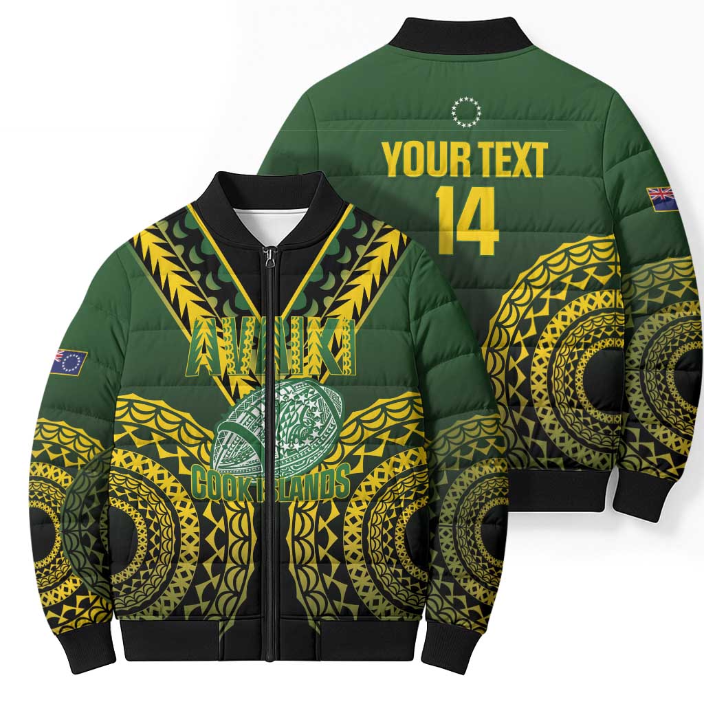Custom Avaiki Cook Islands Rugby Bomber Puffer Jacket Kuki Airani Tatau Black - Aussie Hoodie