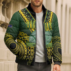 Custom Avaiki Cook Islands Rugby Bomber Puffer Jacket Kuki Airani Tatau Black - Aussie Hoodie