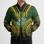 Custom Avaiki Cook Islands Rugby Bomber Puffer Jacket Kuki Airani Tatau Black - Aussie Hoodie