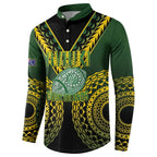 Custom Avaiki Cook Islands Rugby Button Sweatshirt Kuki Airani Tatau Black - Aussie Hoodie