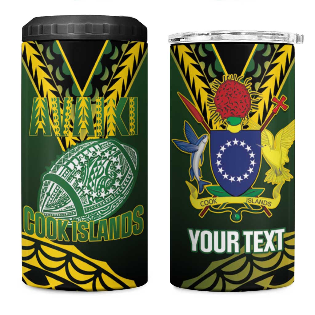 Custom Avaiki Cook Islands Rugby 4 in 1 Can Cooler Tumbler Kuki Airani Tatau Black - Aussie Hoodie