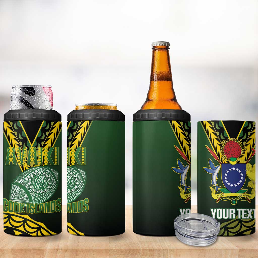 Custom Avaiki Cook Islands Rugby 4 in 1 Can Cooler Tumbler Kuki Airani Tatau Black - Aussie Hoodie