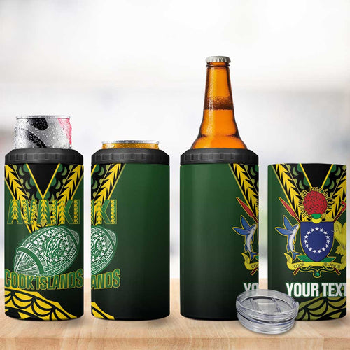 Custom Avaiki Cook Islands Rugby 4 in 1 Can Cooler Tumbler Kuki Airani Tatau Black - Aussie Hoodie