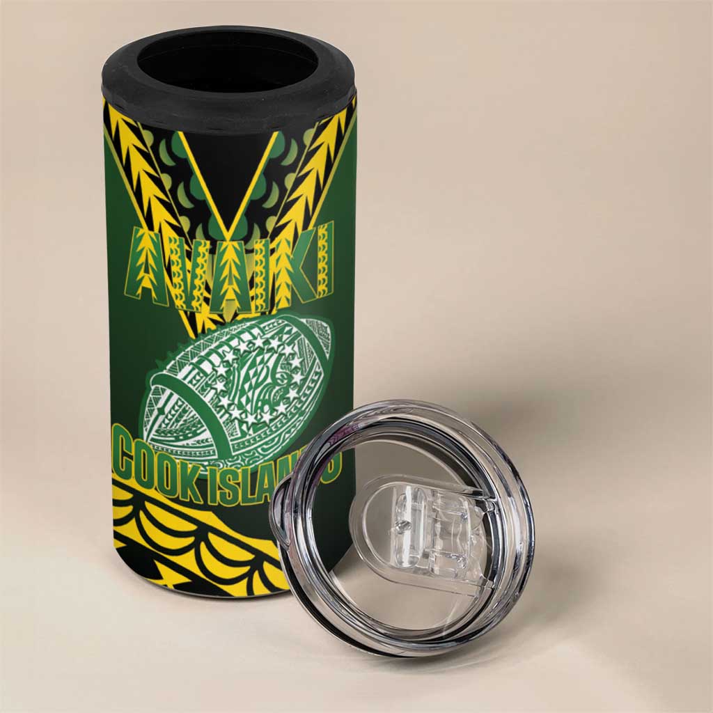 Custom Avaiki Cook Islands Rugby 4 in 1 Can Cooler Tumbler Kuki Airani Tatau Black - Aussie Hoodie