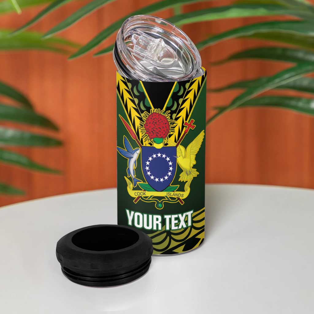 Custom Avaiki Cook Islands Rugby 4 in 1 Can Cooler Tumbler Kuki Airani Tatau Black - Aussie Hoodie