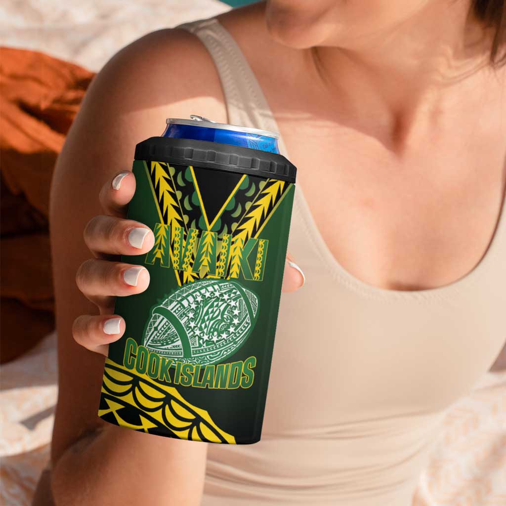Custom Avaiki Cook Islands Rugby 4 in 1 Can Cooler Tumbler Kuki Airani Tatau Black - Aussie Hoodie