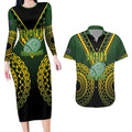 Custom Avaiki Cook Islands Rugby Couples Matching Long Sleeve Bodycon Dress and Hawaiian Shirt Kuki Airani Tatau Black - Aussie Hoodie