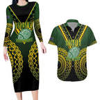 Custom Avaiki Cook Islands Rugby Couples Matching Long Sleeve Bodycon Dress and Hawaiian Shirt Kuki Airani Tatau Black - Aussie Hoodie