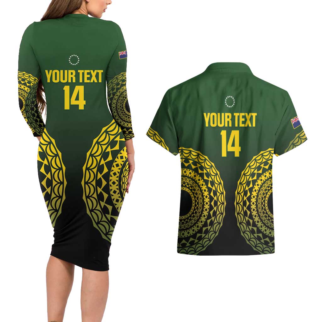 Custom Avaiki Cook Islands Rugby Couples Matching Long Sleeve Bodycon Dress and Hawaiian Shirt Kuki Airani Tatau Black - Aussie Hoodie