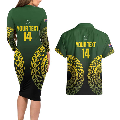 Custom Avaiki Cook Islands Rugby Couples Matching Long Sleeve Bodycon Dress and Hawaiian Shirt Kuki Airani Tatau Black - Aussie Hoodie