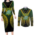 Custom Avaiki Cook Islands Rugby Couples Matching Long Sleeve Bodycon Dress and Long Sleeve Button Shirt Kuki Airani Tatau Black - Aussie Hoodie