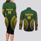 Custom Avaiki Cook Islands Rugby Couples Matching Long Sleeve Bodycon Dress and Long Sleeve Button Shirt Kuki Airani Tatau Black - Aussie Hoodie