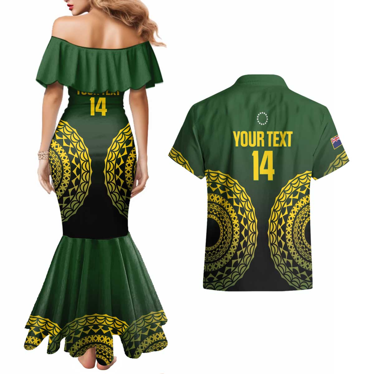 Custom Avaiki Cook Islands Rugby Couples Matching Mermaid Dress and Hawaiian Shirt Kuki Airani Tatau Black - Aussie Hoodie