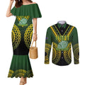 Custom Avaiki Cook Islands Rugby Couples Matching Mermaid Dress and Long Sleeve Button Shirt Kuki Airani Tatau Black - Aussie Hoodie