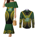 Custom Avaiki Cook Islands Rugby Couples Matching Mermaid Dress and Long Sleeve Button Shirt Kuki Airani Tatau Black - Aussie Hoodie