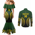 Custom Avaiki Cook Islands Rugby Couples Matching Mermaid Dress and Long Sleeve Button Shirt Kuki Airani Tatau Black - Aussie Hoodie