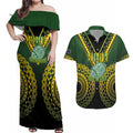 Custom Avaiki Cook Islands Rugby Couples Matching Off Shoulder Maxi Dress and Hawaiian Shirt Kuki Airani Tatau Black - Aussie Hoodie