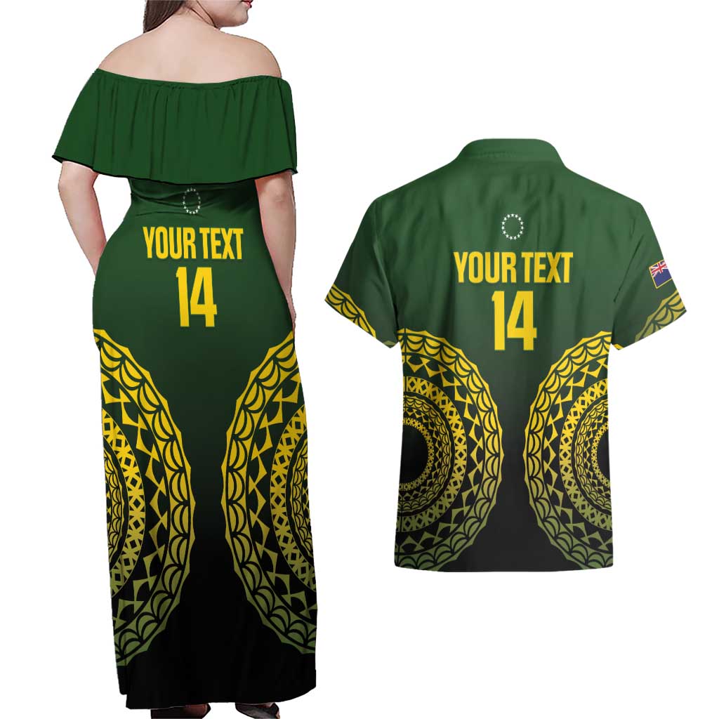 Custom Avaiki Cook Islands Rugby Couples Matching Off Shoulder Maxi Dress and Hawaiian Shirt Kuki Airani Tatau Black - Aussie Hoodie