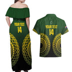 Custom Avaiki Cook Islands Rugby Couples Matching Off Shoulder Maxi Dress and Hawaiian Shirt Kuki Airani Tatau Black - Aussie Hoodie