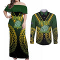 Custom Avaiki Cook Islands Rugby Couples Matching Off Shoulder Maxi Dress and Long Sleeve Button Shirt Kuki Airani Tatau Black - Aussie Hoodie