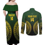 Custom Avaiki Cook Islands Rugby Couples Matching Off Shoulder Maxi Dress and Long Sleeve Button Shirt Kuki Airani Tatau Black - Aussie Hoodie
