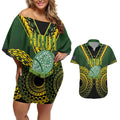 Custom Avaiki Cook Islands Rugby Couples Matching Off Shoulder Short Dress and Hawaiian Shirt Kuki Airani Tatau Black - Aussie Hoodie
