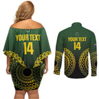 Custom Avaiki Cook Islands Rugby Couples Matching Off Shoulder Short Dress and Long Sleeve Button Shirt Kuki Airani Tatau Black - Aussie Hoodie