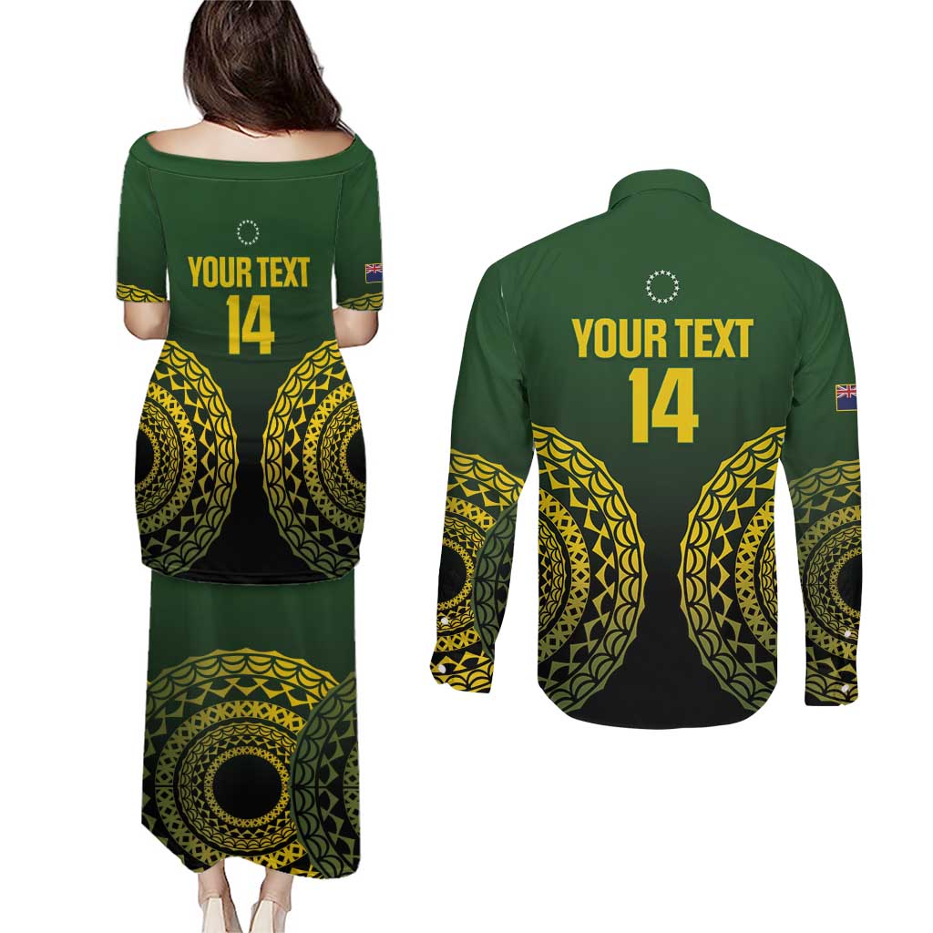 Custom Avaiki Cook Islands Rugby Couples Matching Puletasi and Long Sleeve Button Shirt Kuki Airani Tatau Black - Aussie Hoodie