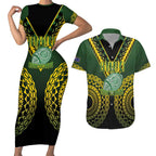 Custom Avaiki Cook Islands Rugby Couples Matching Short Sleeve Bodycon Dress and Hawaiian Shirt Kuki Airani Tatau Black - Aussie Hoodie
