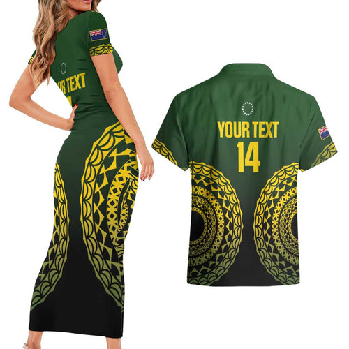 Custom Avaiki Cook Islands Rugby Couples Matching Short Sleeve Bodycon Dress and Hawaiian Shirt Kuki Airani Tatau Black - Aussie Hoodie