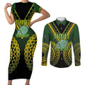 Custom Avaiki Cook Islands Rugby Couples Matching Short Sleeve Bodycon Dress and Long Sleeve Button Shirt Kuki Airani Tatau Black - Aussie Hoodie
