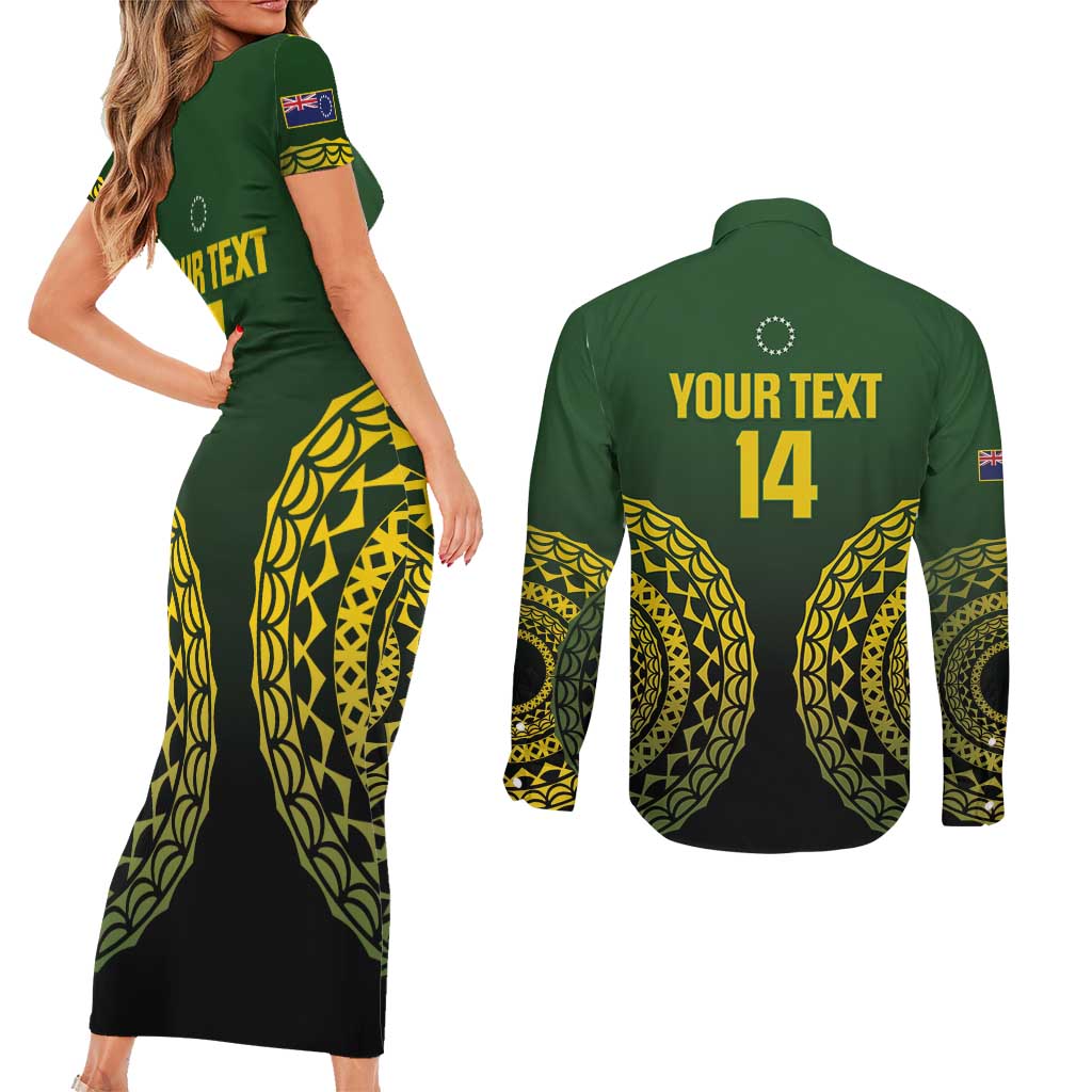 Custom Avaiki Cook Islands Rugby Couples Matching Short Sleeve Bodycon Dress and Long Sleeve Button Shirt Kuki Airani Tatau Black - Aussie Hoodie