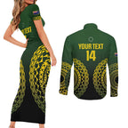 Custom Avaiki Cook Islands Rugby Couples Matching Short Sleeve Bodycon Dress and Long Sleeve Button Shirt Kuki Airani Tatau Black - Aussie Hoodie