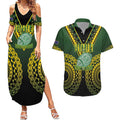 Custom Avaiki Cook Islands Rugby Couples Matching Summer Maxi Dress and Hawaiian Shirt Kuki Airani Tatau Black - Aussie Hoodie