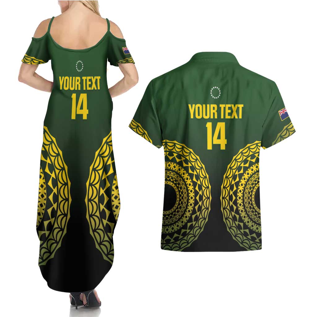 Custom Avaiki Cook Islands Rugby Couples Matching Summer Maxi Dress and Hawaiian Shirt Kuki Airani Tatau Black - Aussie Hoodie