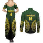 Custom Avaiki Cook Islands Rugby Couples Matching Summer Maxi Dress and Long Sleeve Button Shirt Kuki Airani Tatau Black - Aussie Hoodie