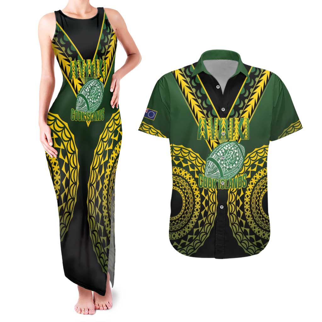 Custom Avaiki Cook Islands Rugby Couples Matching Tank Maxi Dress and Hawaiian Shirt Kuki Airani Tatau Black - Aussie Hoodie