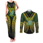 Custom Avaiki Cook Islands Rugby Couples Matching Tank Maxi Dress and Long Sleeve Button Shirt Kuki Airani Tatau Black - Aussie Hoodie