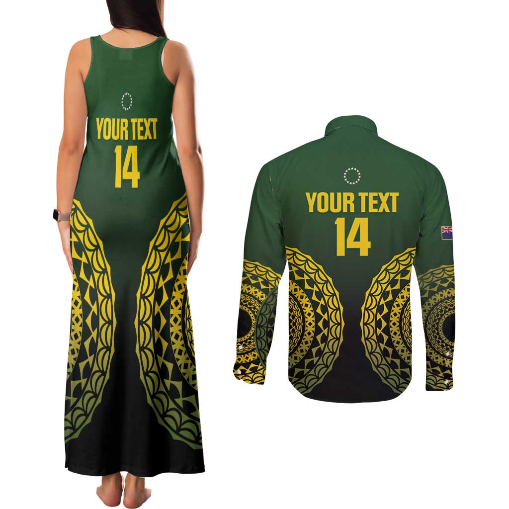 Custom Avaiki Cook Islands Rugby Couples Matching Tank Maxi Dress and Long Sleeve Button Shirt Kuki Airani Tatau Black - Aussie Hoodie