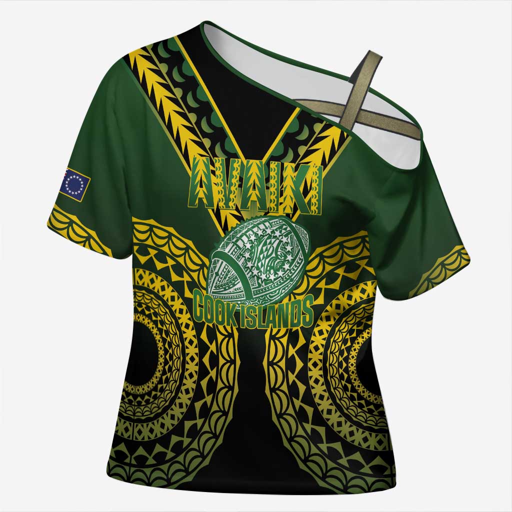 Custom Avaiki Cook Islands Rugby Cross Shoulder Shirt Kuki Airani Tatau Black - Aussie Hoodie