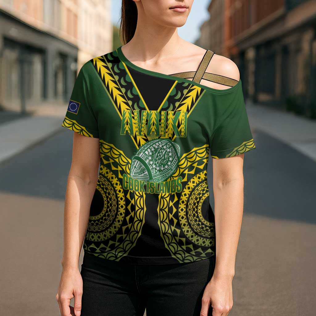Custom Avaiki Cook Islands Rugby Cross Shoulder Shirt Kuki Airani Tatau Black - Aussie Hoodie
