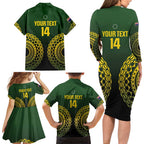 Custom Avaiki Cook Islands Rugby Family Matching Long Sleeve Bodycon Dress and Hawaiian Shirt Kuki Airani Tatau Black - Aussie Hoodie